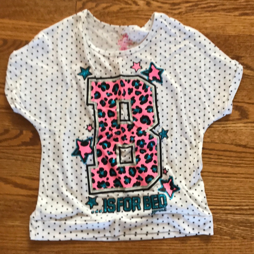 Justice pajama top black with white polka dots